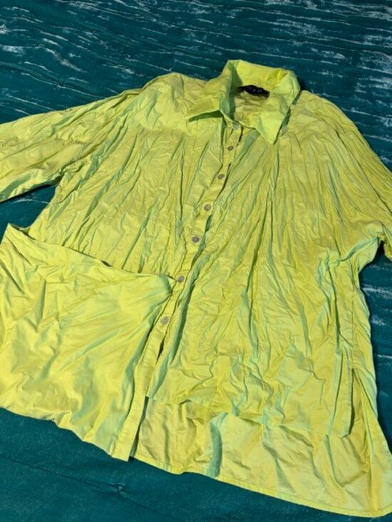 Ozai N Ku Tops - Ozai N Ku Neon Green Button Tunic with Asymmetric Front Hem